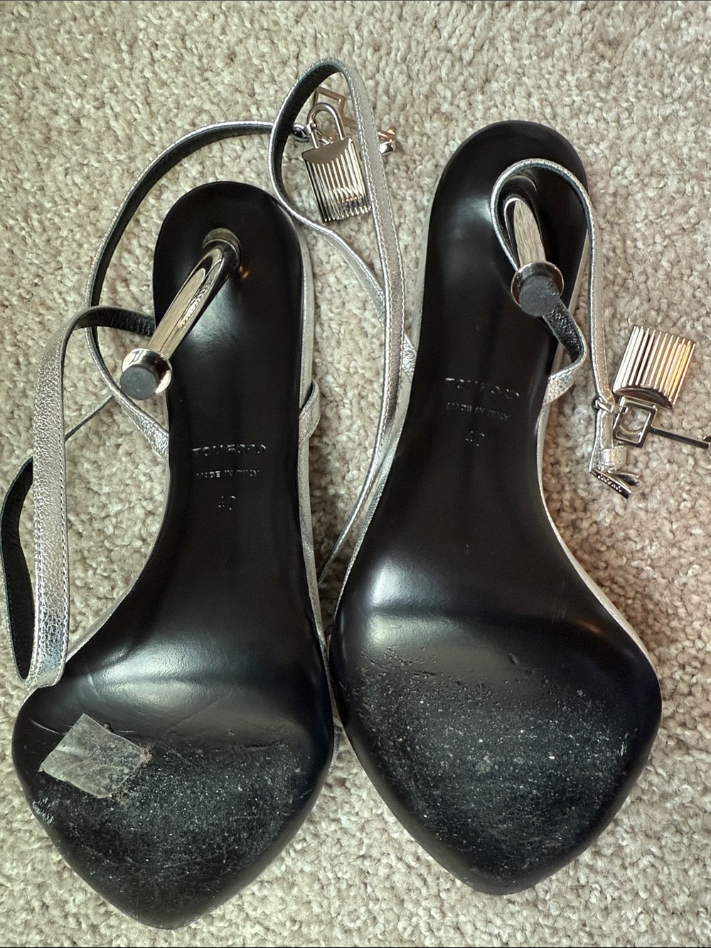 TOM FORD Silver Leather Padlock Sandals 105 size 40 - Picture 6 of 8